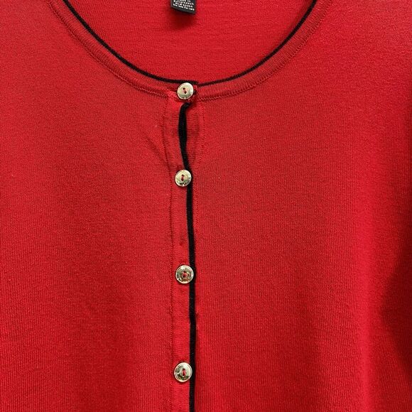 By Design Women Button Front Cardigan LARGE Red Black Trim Gold Buttons Career - Picture 4 of 12